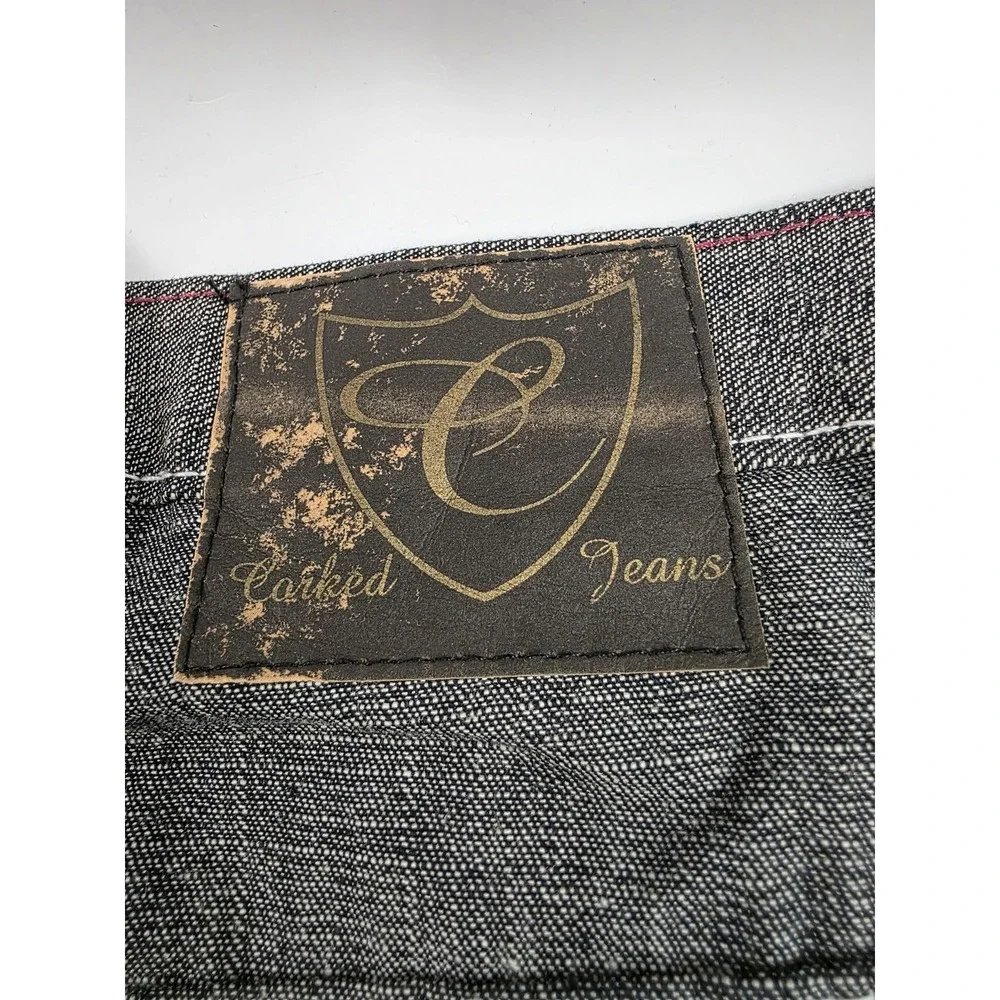 Corked Jeans Shorts Mens 40 Black Denim Embroidered Wing Pockets 100% Cotton